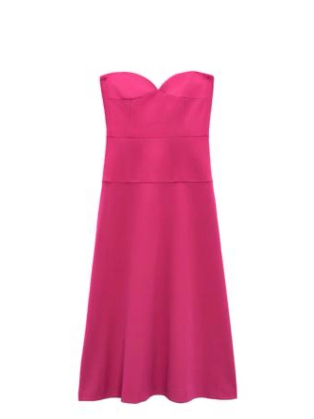 ZARA Strapless Sweetheart Fuchsia Midi Dress